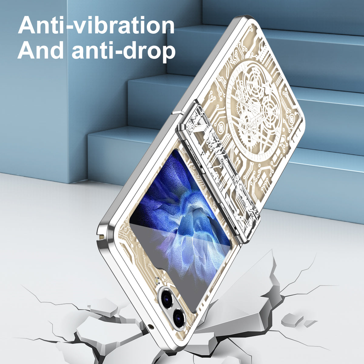 Mechanical Legend Series Hard PC Case for Samsung Galaxy Z Flip5 5G Protective Phone Case Electroplating Cover - Silver Mechanical Legend Series Hard PC Case for Samsung Galaxy Z Flip5 5G Protective Phone Case Electroplating Cover - Silver